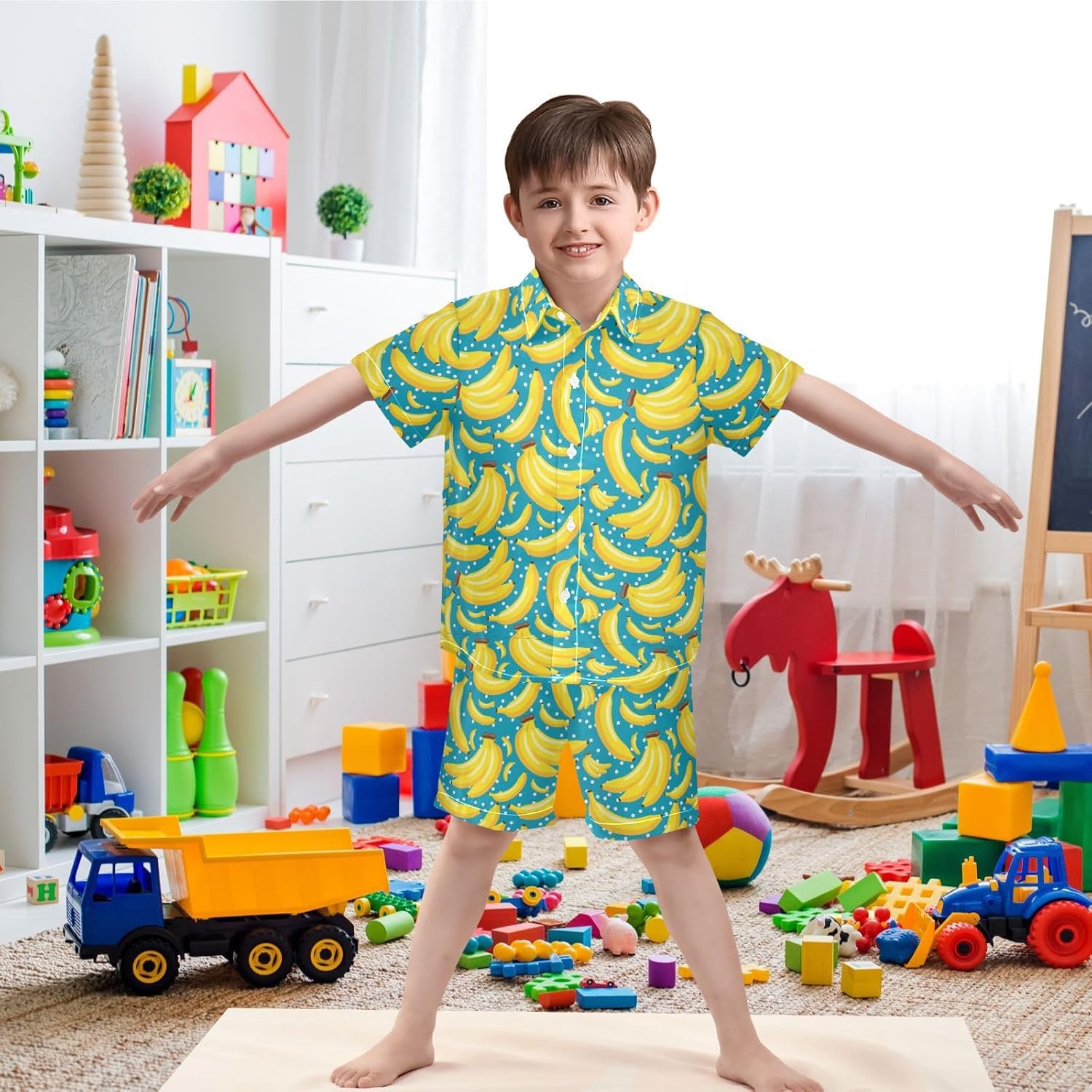 visesunny Fashion Boys Summer Print Shirt Outfits Clothes Short Sleeve Button Down Tops Shorts Set 3-10Y image 2