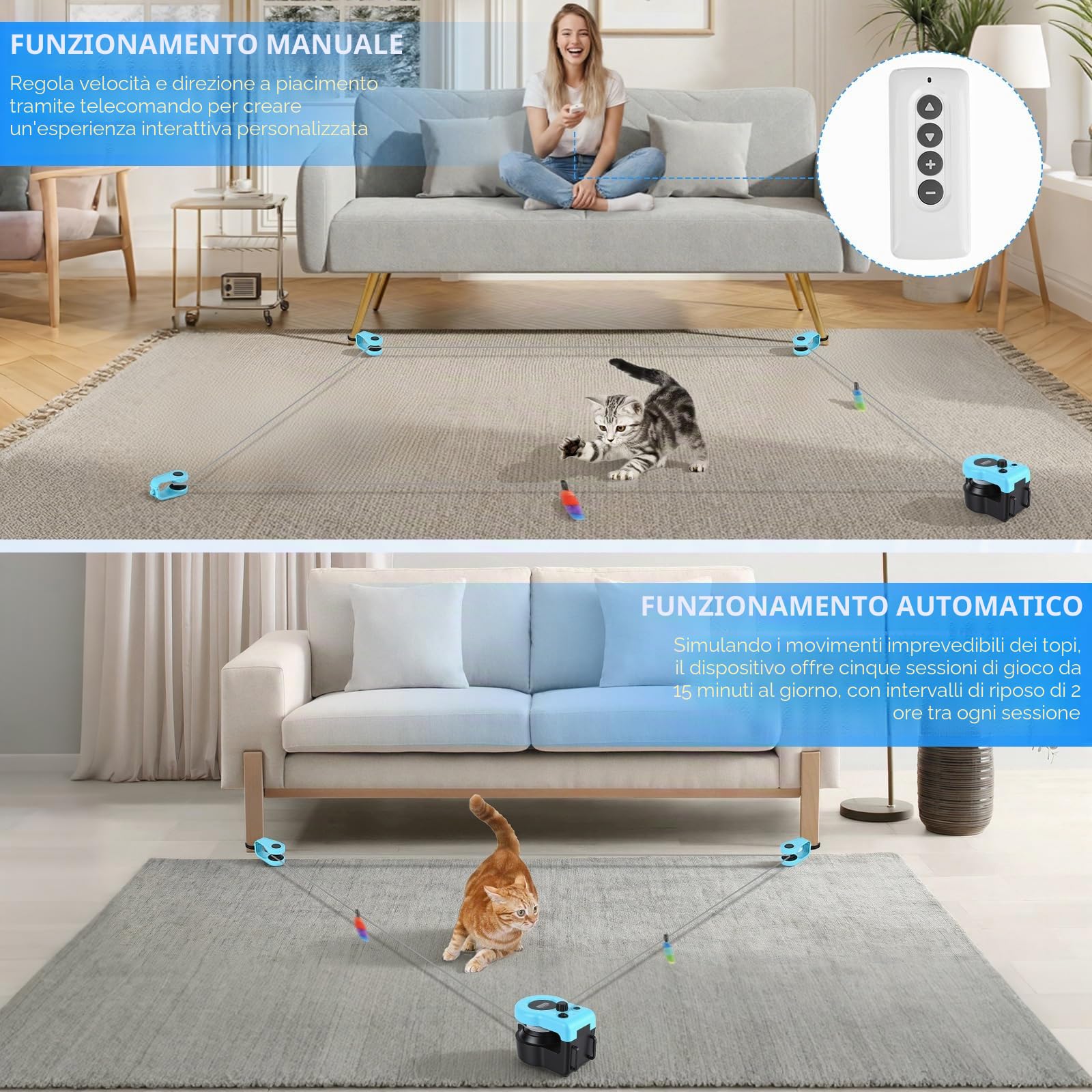 Gioco Gatto Interattivo Elettrico per Gatti, Giocattolo di Auto-Intrattenimento per Gattis, Gioco Intelligente Automatico/Telecomandato per Gatti, Velocità/Percorsi Regolabili