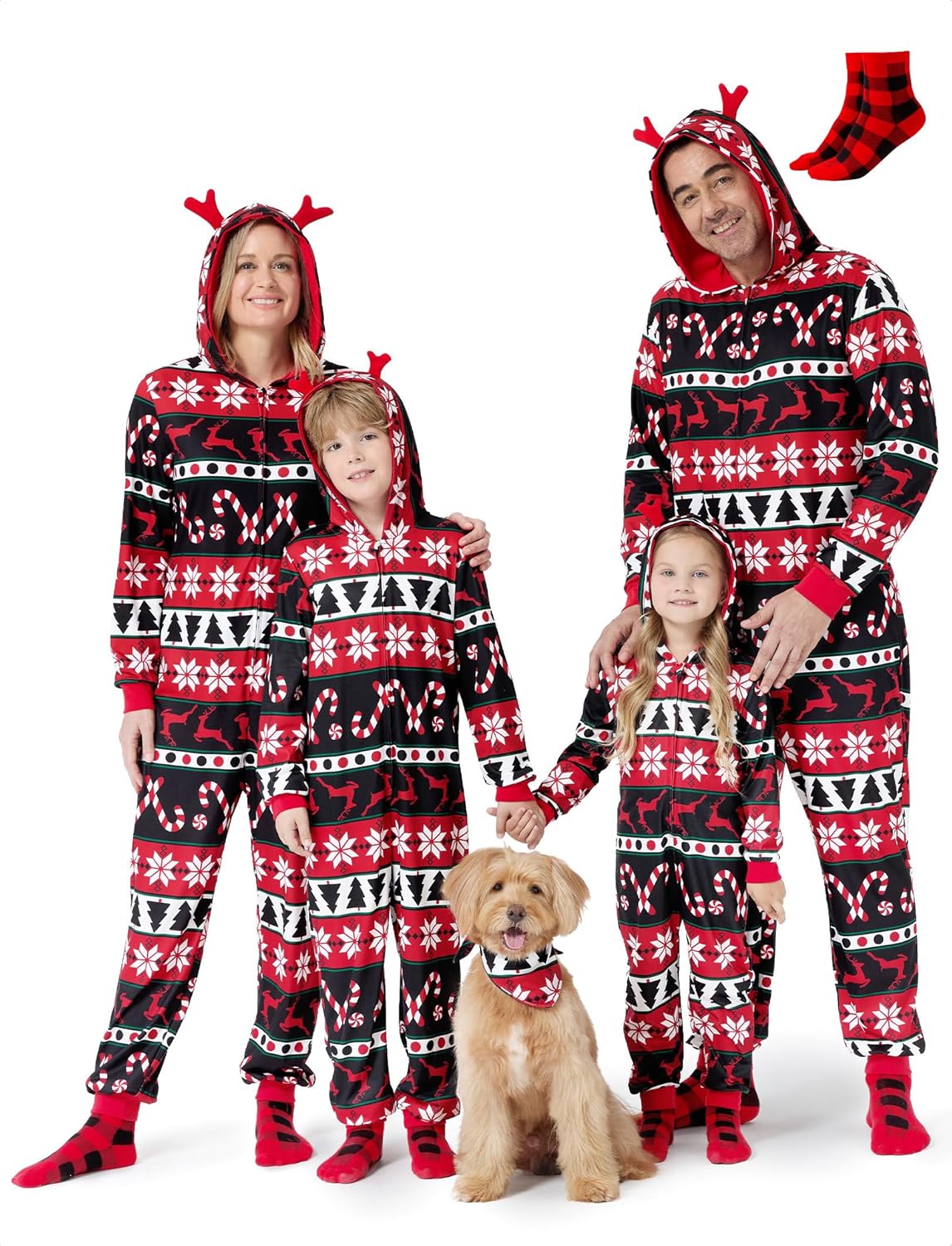 PATPAT Matching Family Christmas Onesie Pajamas  Holiday Hooded Jumpsuit Sleepwear PJs Couples Xmas Loungewear with Socks