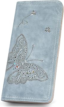 KITEVIUN RFID Wallet Women Ultra Slim Thin Womens Wallet Compact Clutch Long Ladies Wallet for Women BLUE