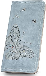 KITEVIUN RFID Wallet Women Ultra Slim Thin Womens Wallet Compact Clutch Long Ladies Wallet for Women BLUE