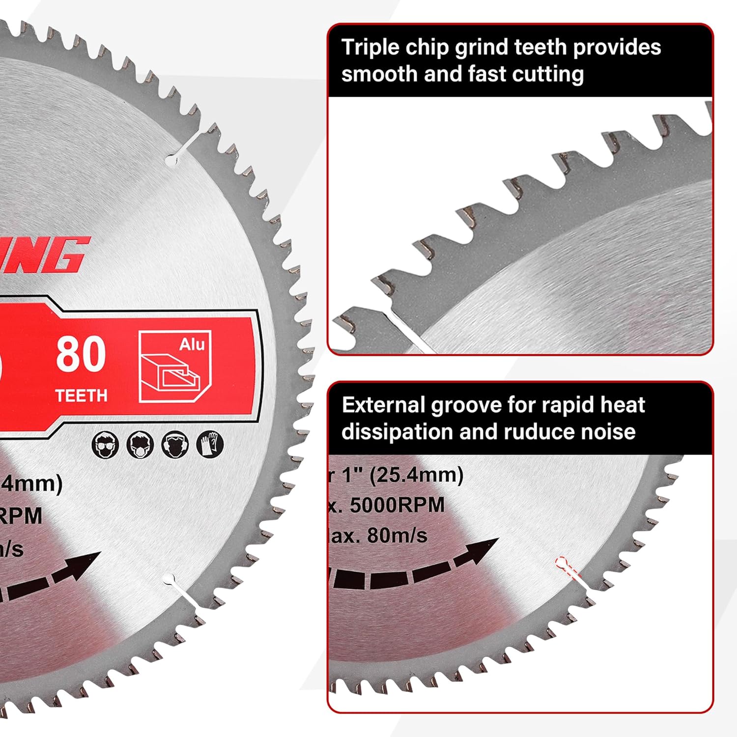 MAZING 12 Inch 80T Circular Saw Blades, Aluminum Cutting TCT Miter Saws Blades with 1 Inch Arbor, TCG Grind Metal Saw Blade for Aluminum Plastic Non-Ferrous Metals