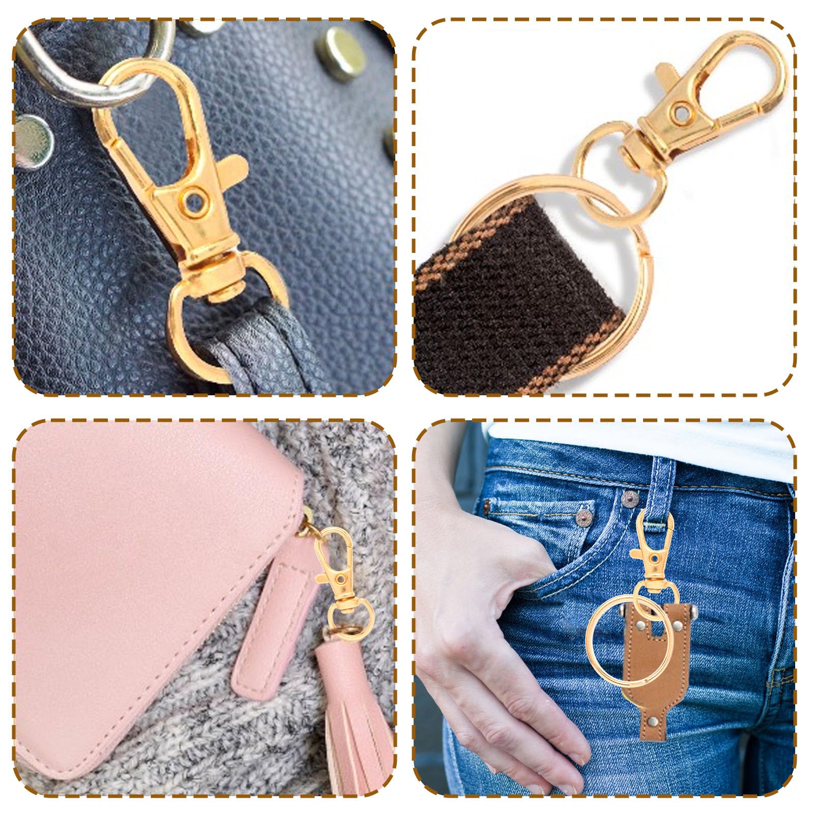 Swpeet Lot De 60 Porte-clés Ronds Et En Forme De Cœur 4 Couleurs Avec Fermoir Mousqueton Pivotant En Métal - Assortiment De Porte-clés Plats En Cuir