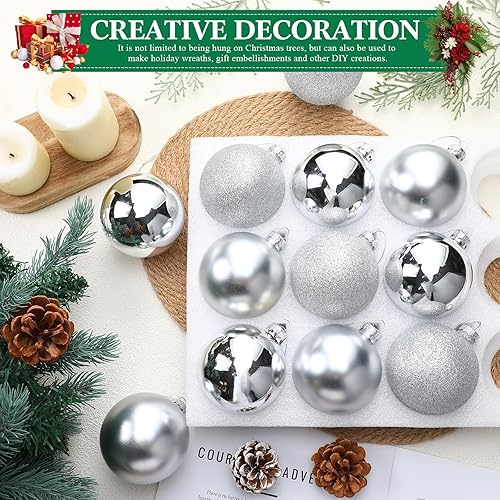 Miniatura 8 de Namalu Juego de 12 bolas de Navidad de vidrio grandes de 3.34 pulgadas con purpurina mate y brillante, juego de adornos de bolas de vidrio para
