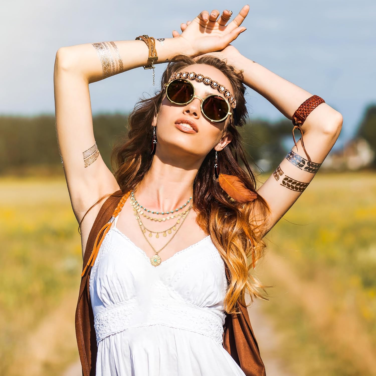 60s 70s Outfits for Women Hippie Disco Costume Boho Fringe Vest Clothes for Halloween Party Hippie Accessories Set - Image 2