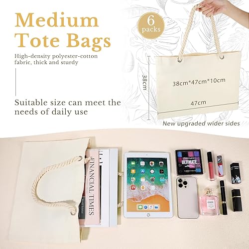 Miniatura 2 de Paquete de 12 bolsas grandes de lona para sublimación de 18.5 x 15 x 3.94 pulgadas, bolsas de playa reutilizables a granel con asa de cuerda de