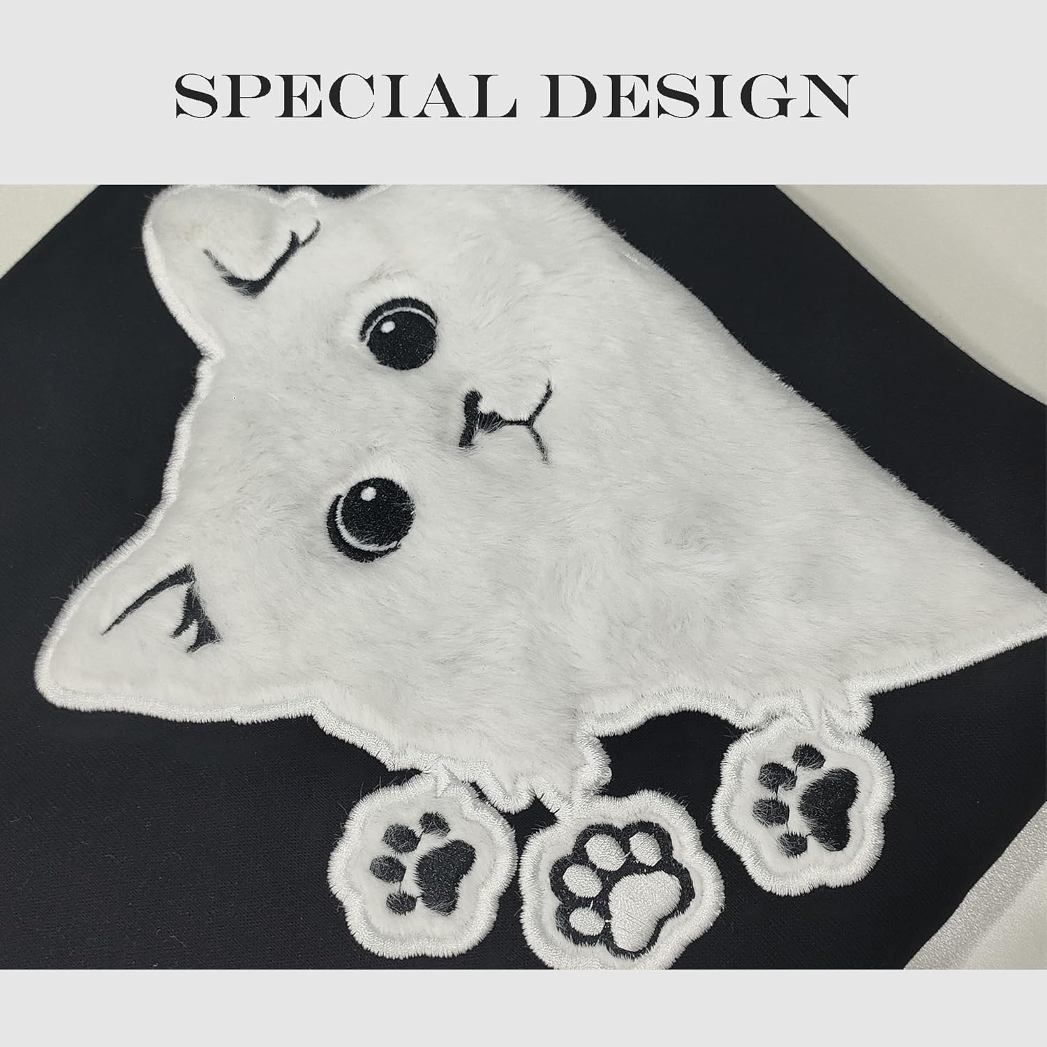 Women Graphic Cat Embroidery Crewneck Sweatshirts Funny Claws Pullover Tops Cat Lovers - Image 3