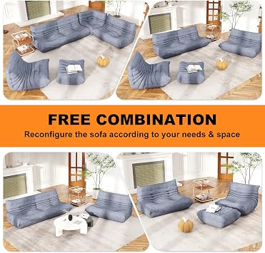 Full Foam Loveseat Sofa, Adult Bean Bag Floor Couch with Waterproof Fabric | Grey, armless fireside shape for living rooms, apartments, offices, reading corners, movie nights, and daily lounging.