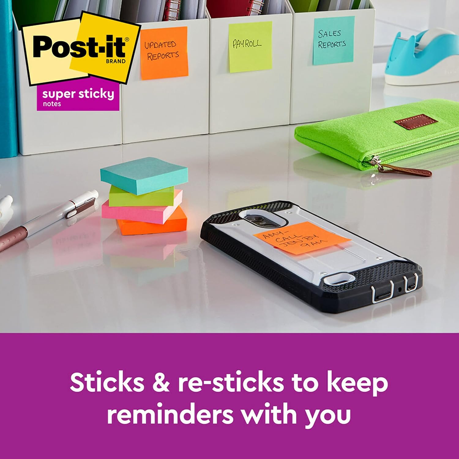 Post-it Super Sticky Notes,2x2 in, 8 Pads, 2x the Sticking Power, Supernova Neons Collection, Recyclable (622-8SSMIA)