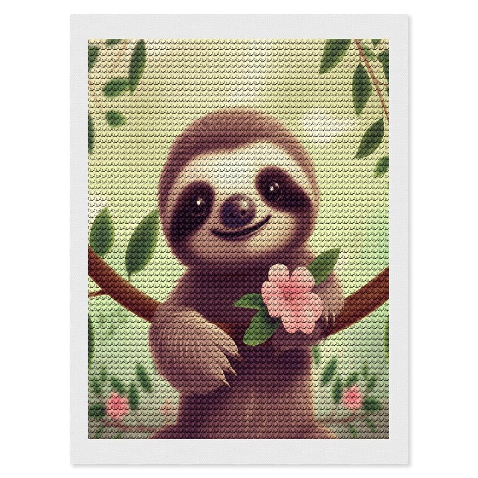 FekiLoot Cute Sloth Paint by Numbers Kit for Adults Beginner DIY Diamond Dots Paintings Round Full Drill Diamond Art Kits Picture Diamond Art Painting Kits for Home Decor 12"x16"