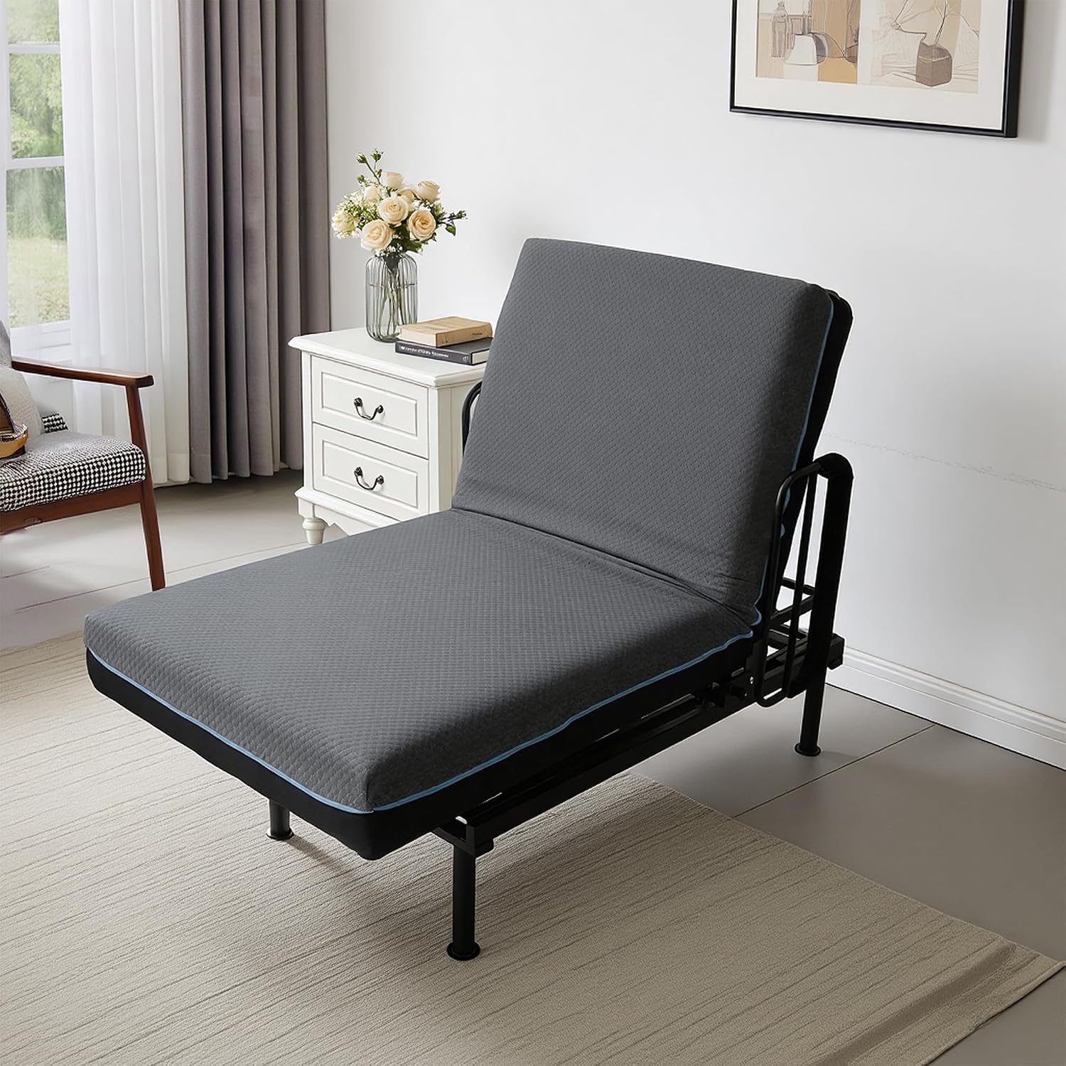 Leavader Twin XL Electric Lift Bed for Seniors - Wired Remote Control with One-Touch Backrest Lift & Leg Lowering, Fall-Safe Rails, Safe Standing/Sitting/Lying Aid