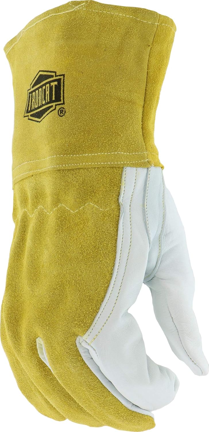 IRONCAT 6143 Goatskin/Cowhide MIG Welder – [Pack of 12] Pearl/Gold, Medium, Straight Thumb, Kevlar Construction