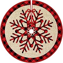 YYBD Christmas Tree Skirt 35in Red Black Buffalo Plaid Tree Mat Santa Claus Burlap Snowflake Mat Merry Christmas Decoration for Rustic Farmhouse Xmas Holiday Party New Year Home Decor Supplies