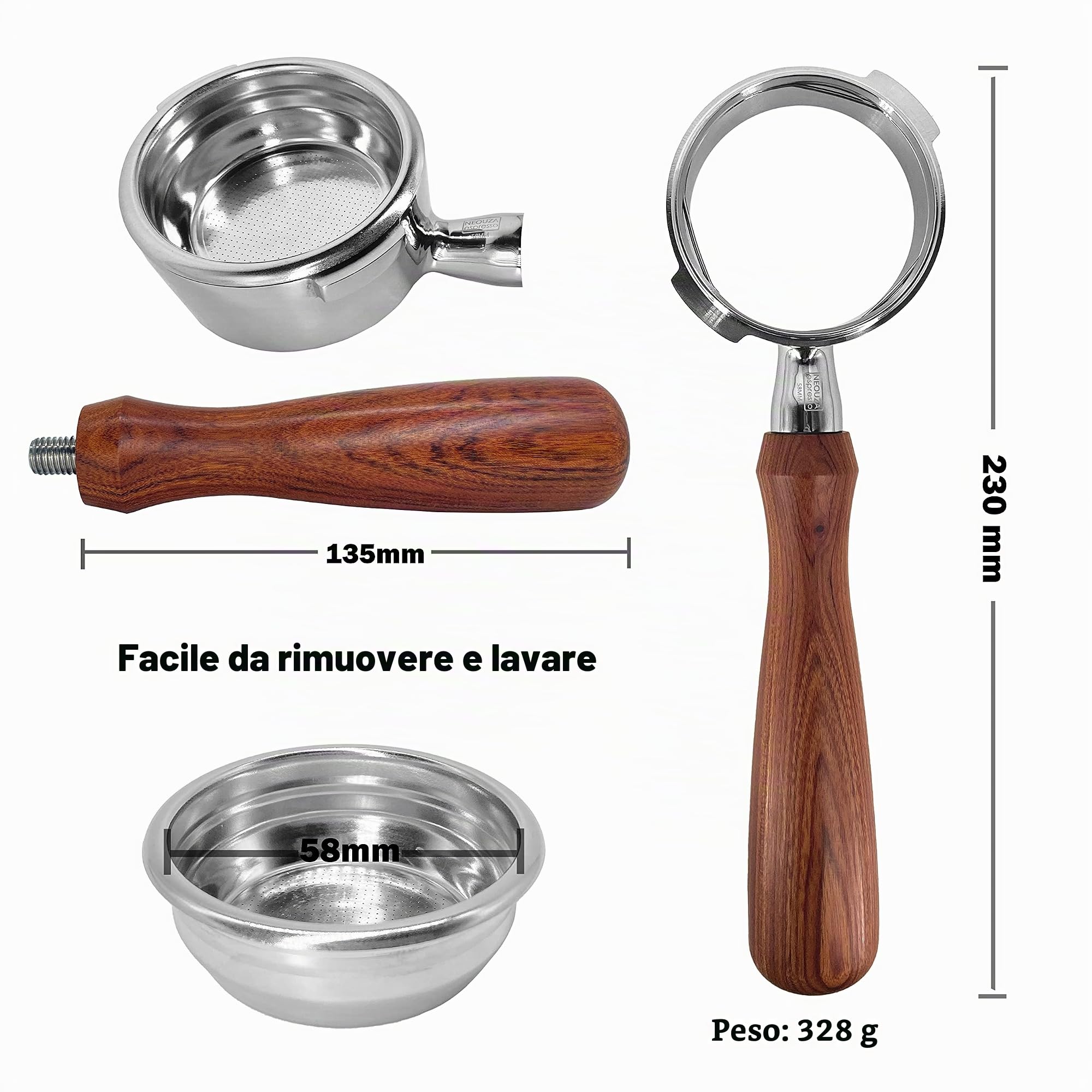 NEOUZA Portafiltro senza fondo per macchina da caffè espresso compatibile con GAGGIA Classic Pro 304 in acciaio inossidabile a due orecchie con cestello filtrante