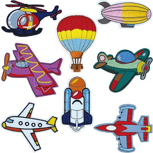 8 parches para planchar para niños, parche de avión para ropa, parche de apliques para coser, parche de bricolaje para mochilas, pantalones,