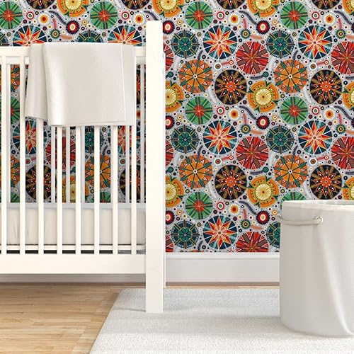 Miniatura 6 de Spoonflower Removable Wallpaper 3ft x 2ft - Pysanky Colorful Colourful Ornament Abstract Circles Dots Psyanky Custom Pre-Pasted Wallpaper