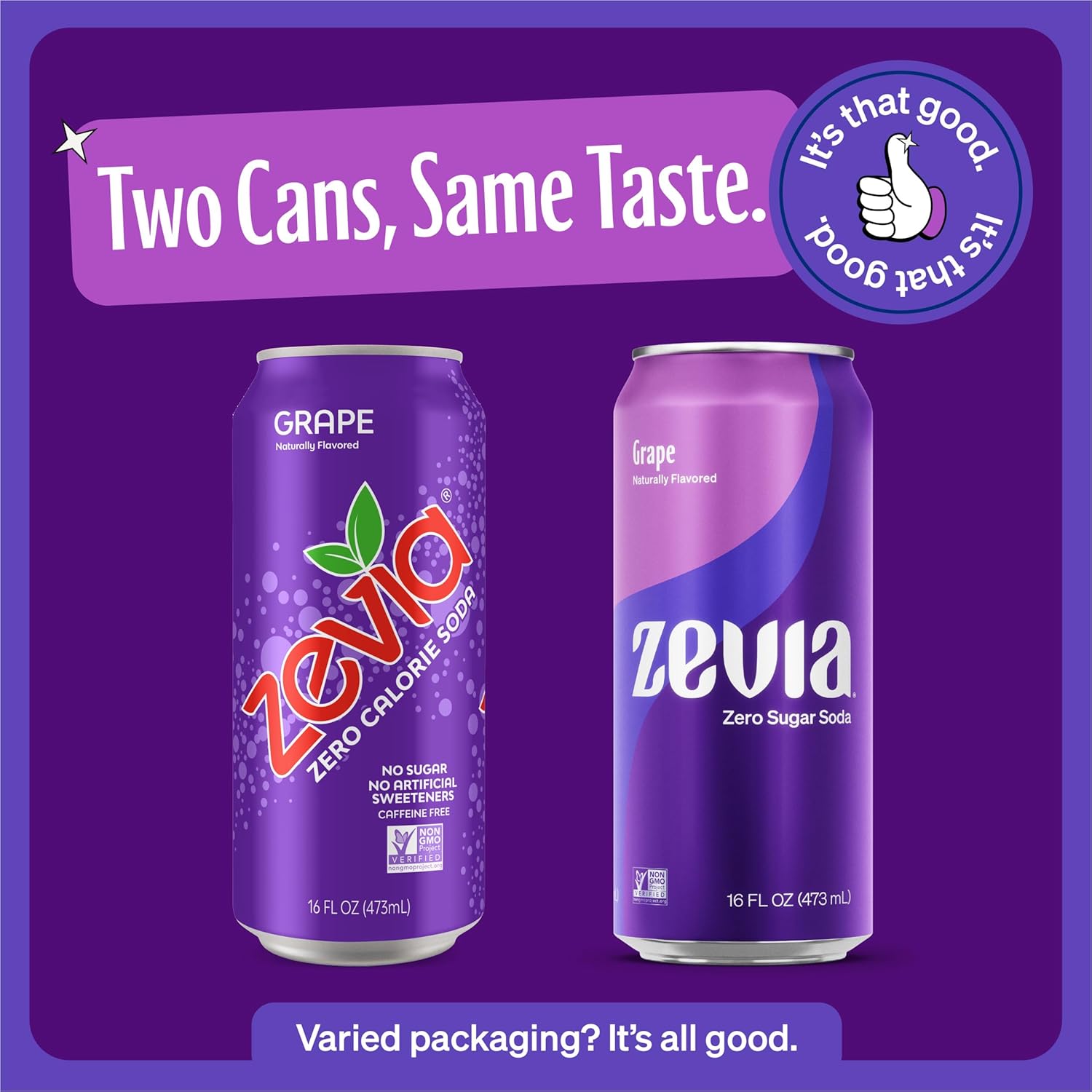 Zevia Zero Sugar Soda,Grape,16 oz Cans – Naturally Sweetened,Non-GMO Project Verified,Gluten-Free,Vegan,(Pack of 24)