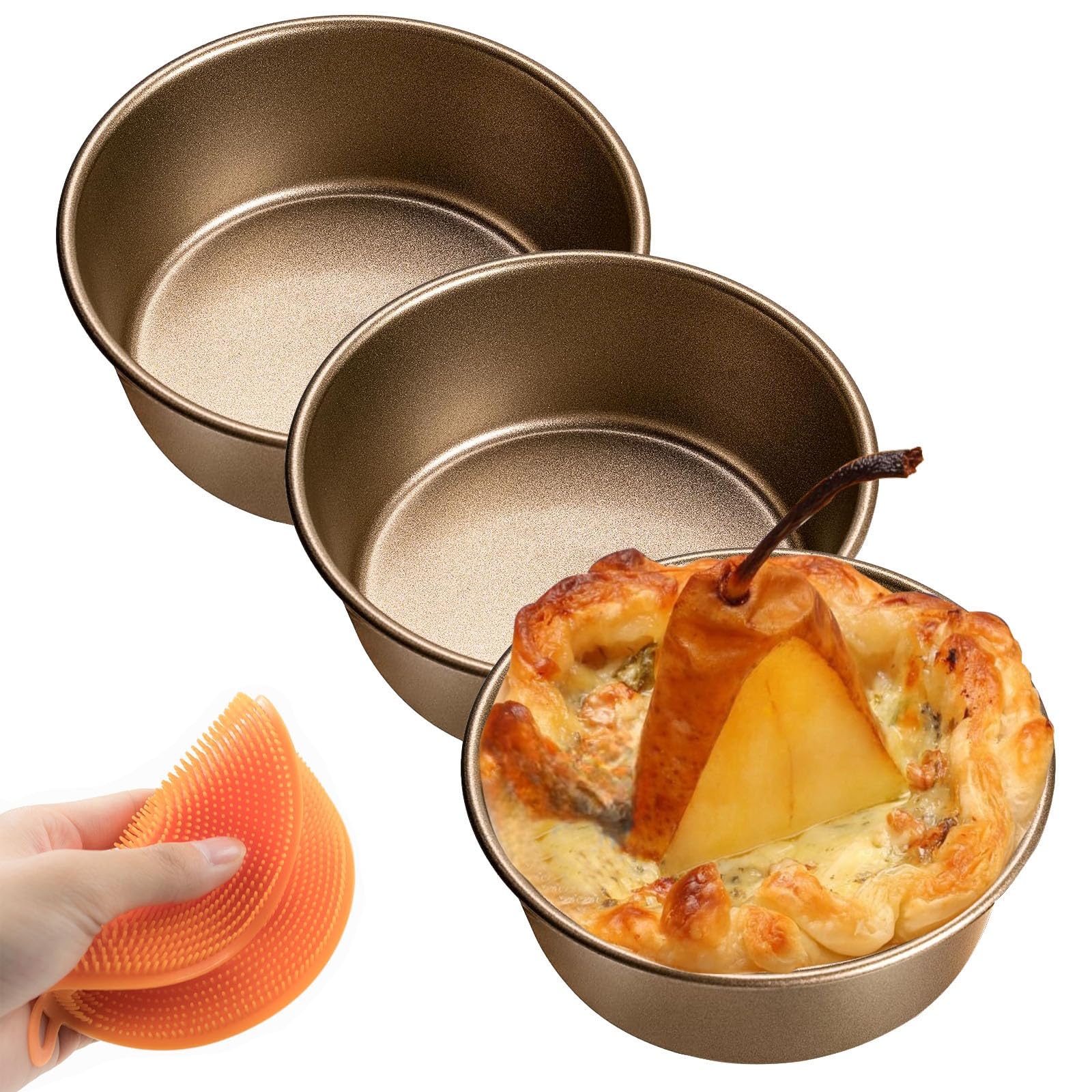 4 Inch Air Fryer Pan, Mini Pie Tart Tins, Jumbo Muffin Cupcake Mold 3PCS Non-Stick Hamburger Bun & Egg Baking Set, Individual Pazookie and Cake Pans for Air Fryers