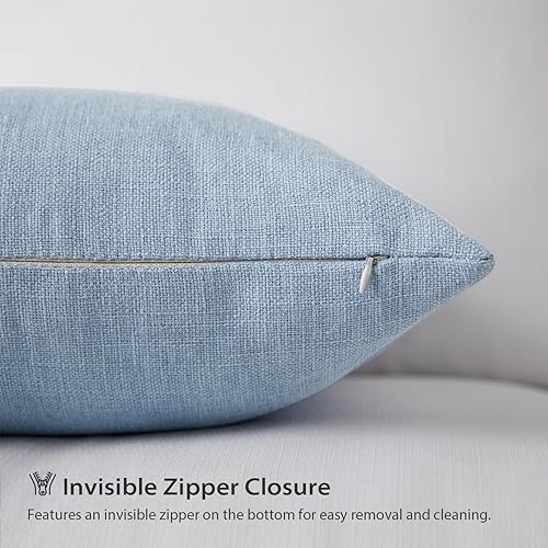Miniatura 6 de Meekio Juego de 2 fundas de almohada de color azul cielo de 18 x 18 pulgadas, fundas de almohada decorativas de lino con estilo bohemio y campestre
