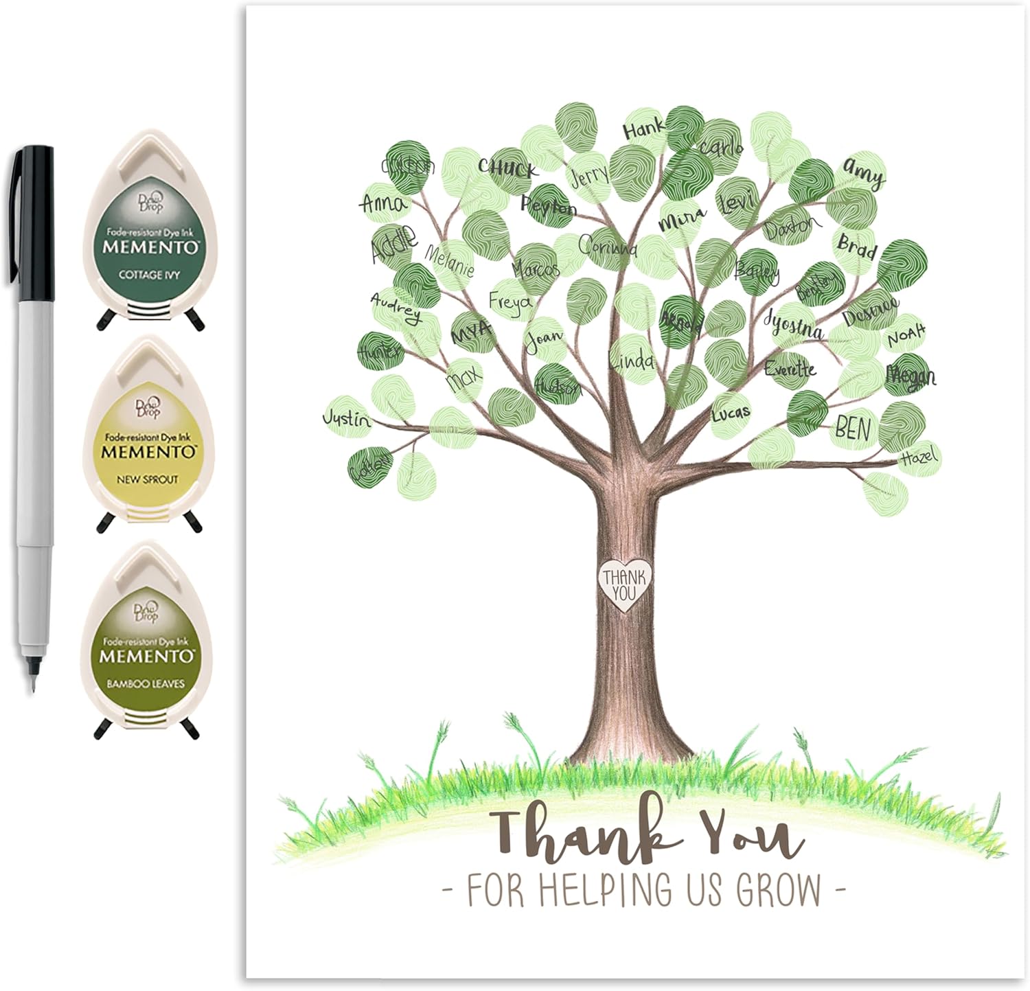 Teacher Appreciation Fingerprint Tree Set with Ink Pads and Pen, Thumbprint School Staff Appreciation Ideas, End of Year Class Keepsake (Tree Helping Us Grow, 11x14 Inches)