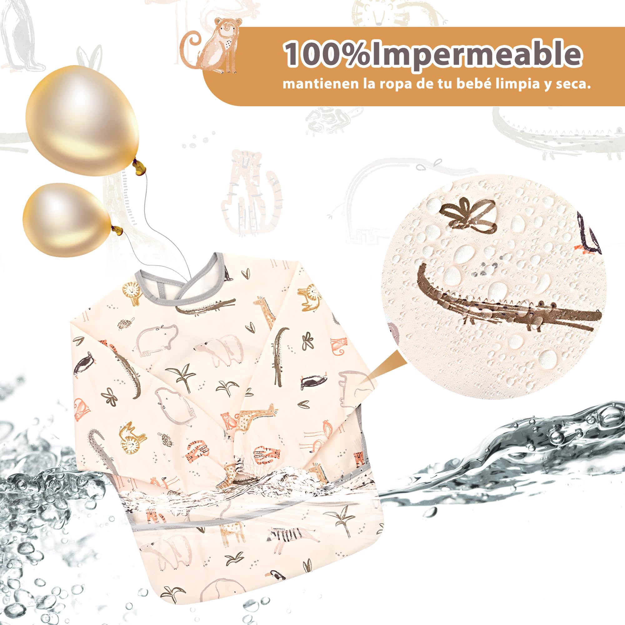 Little Dimsum Baberos Bebe Impermeables Con Mangas,Niños Niñas 6 Meses a 3 Años Edad