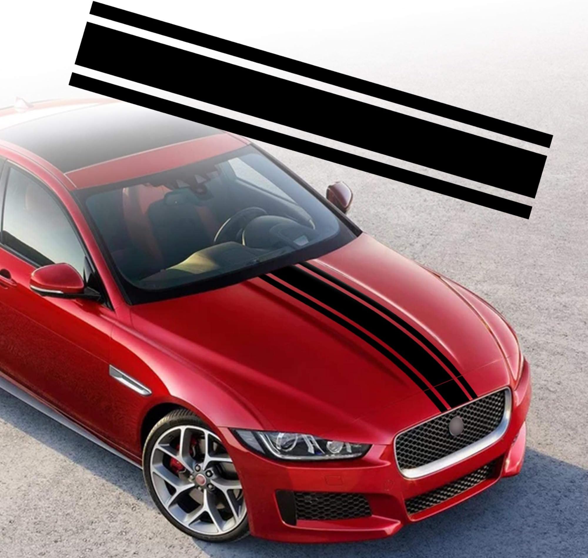 TOMALL 49"x 8.7" Car Hood Stripe Sticker Auto Racing Body Side Stripe Decal Skirt Roof Hood Bumper Decal Vinyl Modified Sticker Decoration for Car (Black)