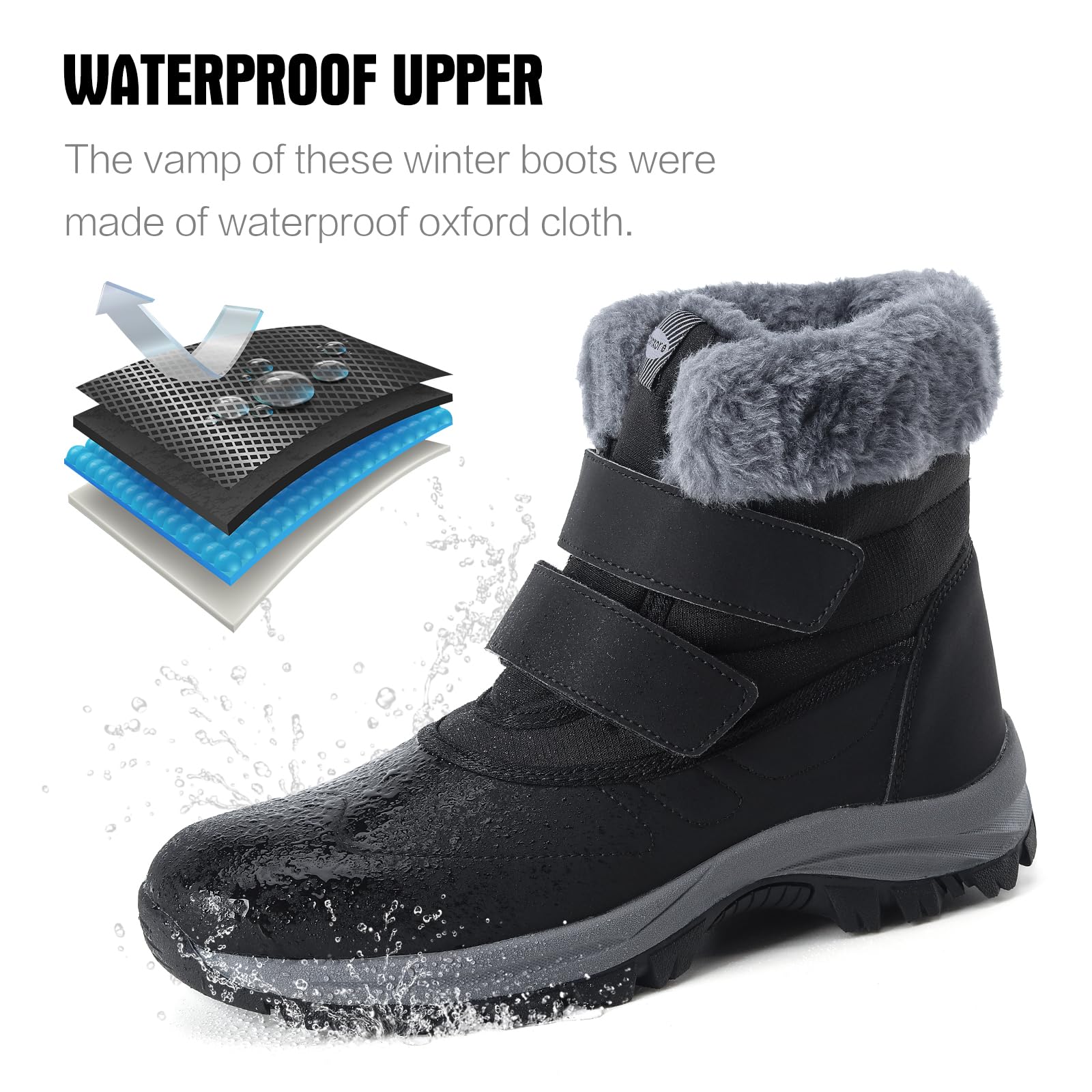 Botas de nieve para mujer, zapatos de invierno impermeables para exteriores, cómodo forro de piel artificial y botas planas cálidas antideslizantes con hebilla mágica para mujer.