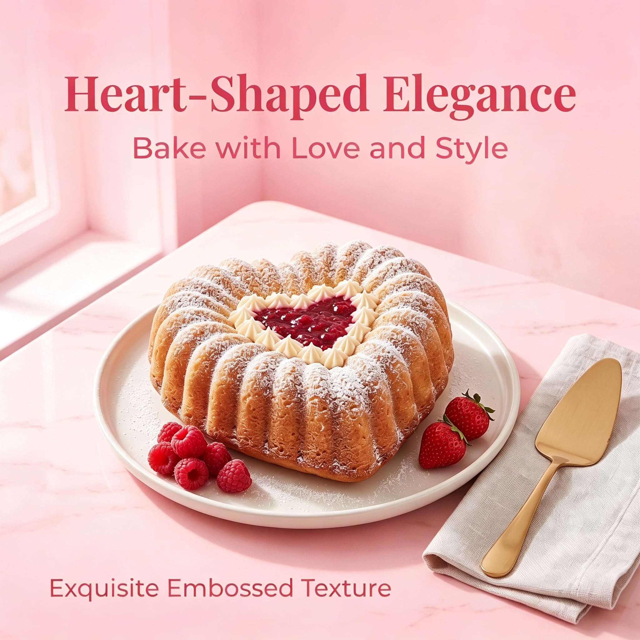 2 Pezzi Stampo per Torta a Forma di Cuore, 23.5 cm Stampo Ciambella in Silicone, Stampo Ciambellone Antiaderente per San Valentino, Matrimonio, Compleanno, per Dessert (Rosa e Verde)
