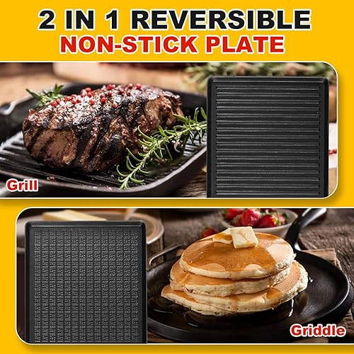 Miniatura 3 de CUSIMAX - Parrilla de mesa Raclette, parrilla eléctrica para interiores, parrilla coreana con placa antiadherente extraíble 2 en 1, 8 sartenes de