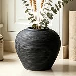 Ferme en céramique rustique noir grand vase,6.8 Inch Vase de vie Vase Tall Pottery Clay Terracotta Vase rustique pour décoration maison Salon Entrée Table de centre pièces,Cuisine, Cadeaux de chauffage ménager