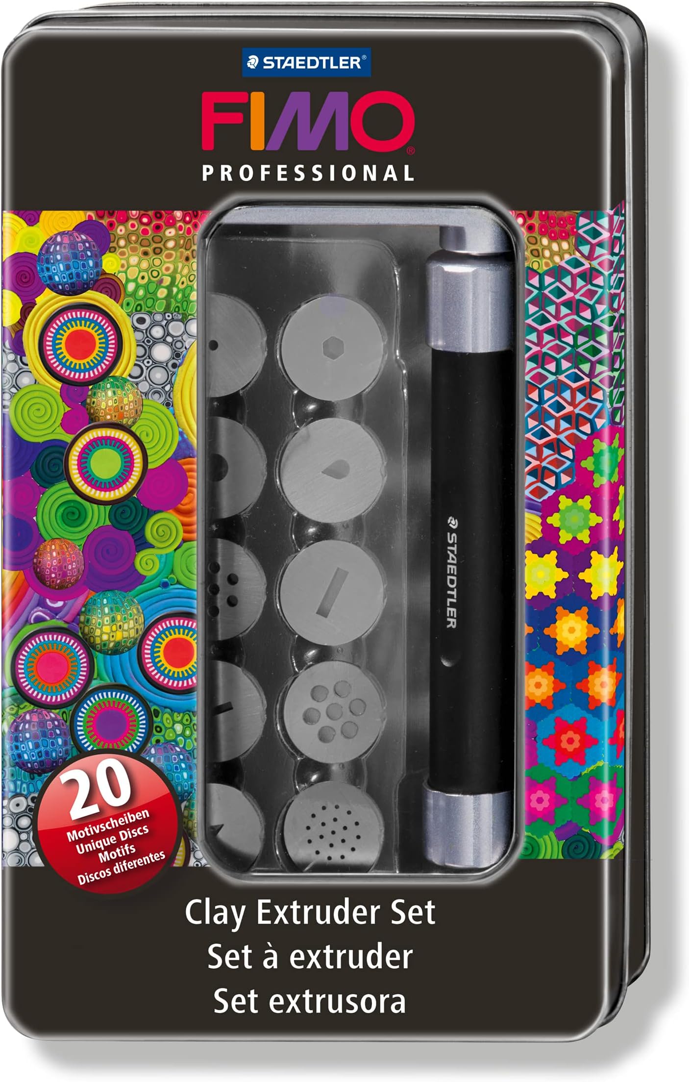 STAEDTLER 8700 17 FIMO Modelling Clay extruder in Metal tin with 20 Different Patterned nozzles, 8700 17 ST