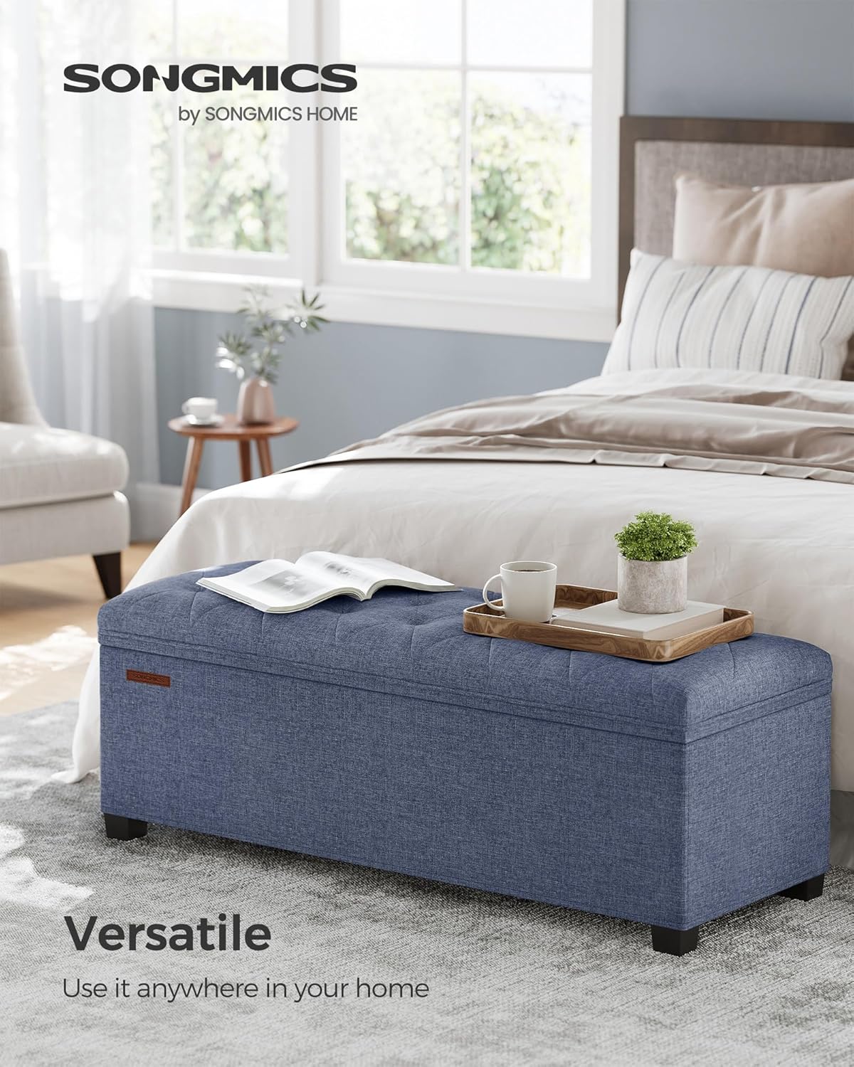 SONGMICS Storage Ottoman Bench, Foot Rest with Legs, 15.7 x 43.3 x 15.7 Inches, End of Bed Bench, Storage Chest, Load up to 660 lb, for Living Room, Bedroom, Entryway, Light Denim Blue ULSF088Q01 - Image 3