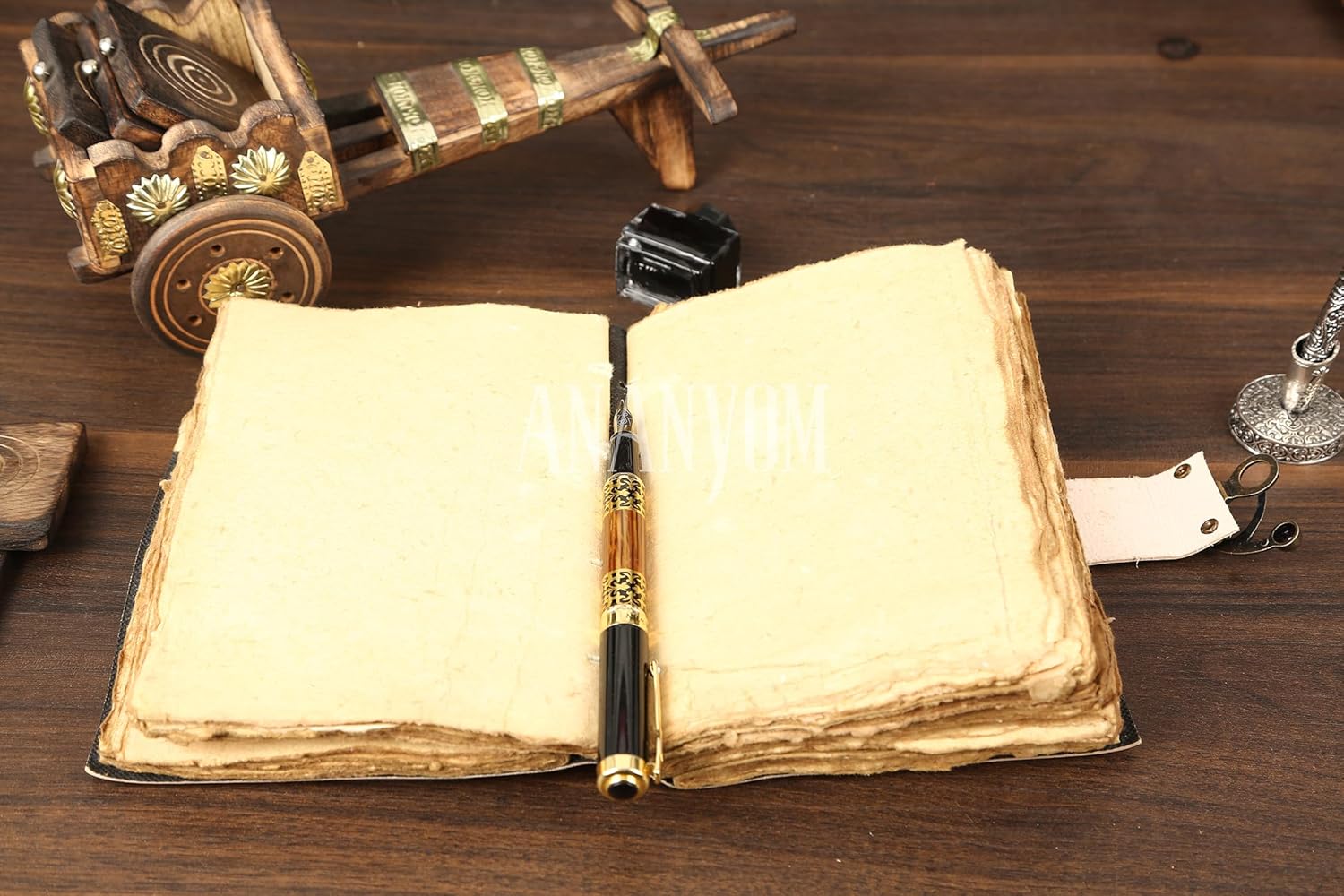 Leather Journal Refillable Notebook 8x5 Inch – Royal Blue Sun & Moon Design | Vintage Writing Journal for Women & Men | 200 Unruled Dackle edge Pages, Brass Clasp Lock, Genuine Leather Diary - Image 4