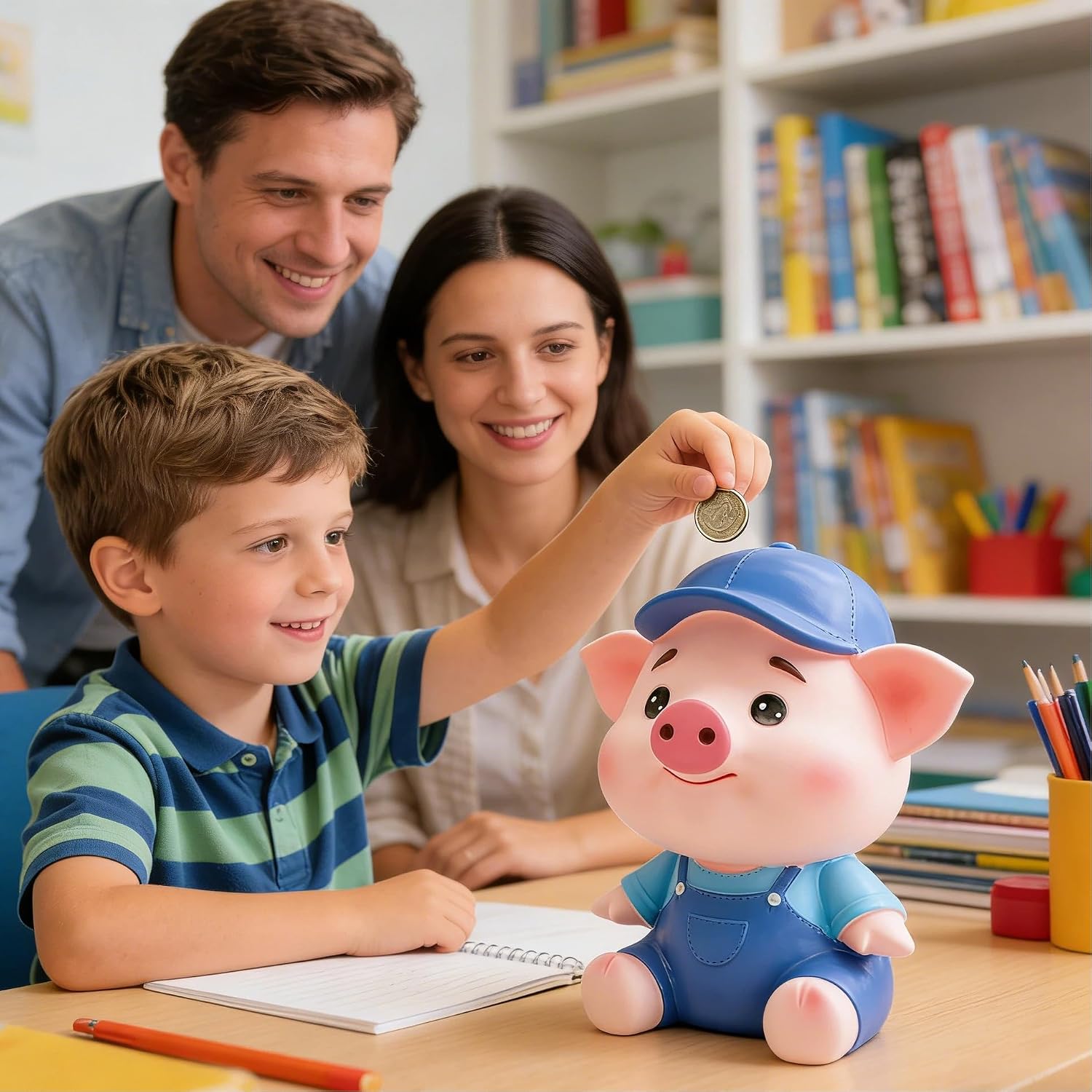 LANKIN Piggy Bank for Kids, Shatterproof Money Bank for Boys and Girls, Unbreakable PVC Coin Bank for Children, Room Décor, Birthday (Blue)