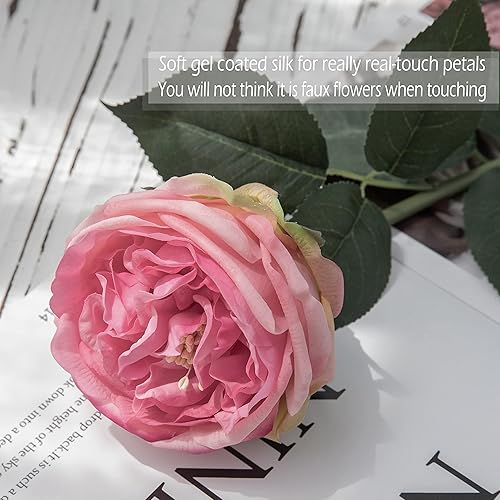 Miniatura 4 de 6 flores artificiales Eden Rose de 24 pulgadas, tallo súper largo David Austin, rosa de col de seda de tacto real para decoración del hogar, centro