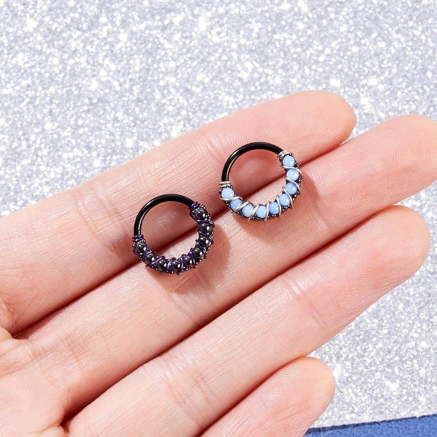 Stuppendux 2PC 16G 1.2MM Black White Mixed Septum Clicker Ring Nose Ring Hoop Sleeper Hoop Earring Helix Rook Cartilage Daith Tragus Earrings Nose Piercing Jewelry for Women Men Diameter 8MM 10MM