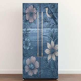 Self Adhesive Vinyl Refrigerator Wrap Close up Blue Painted Texture Door Mural Sticker Peel and Stick Removable Door Cover Fridge Wrap Decal for Kitchen Decor