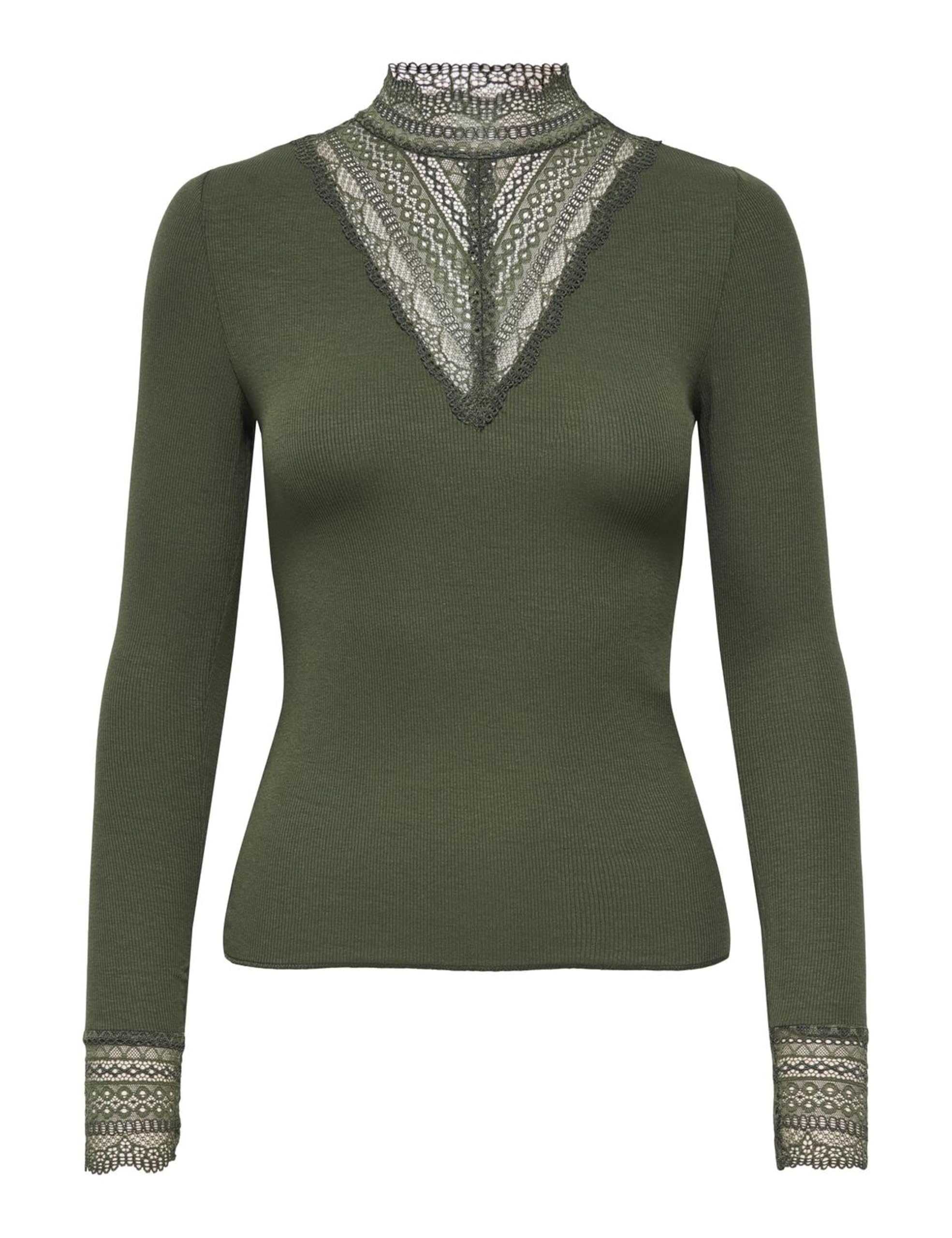 ONLY Women's ONLTILDE L/S HIGH Neck LACE TOP JRS NOOS T-Shirt, Rosin, S