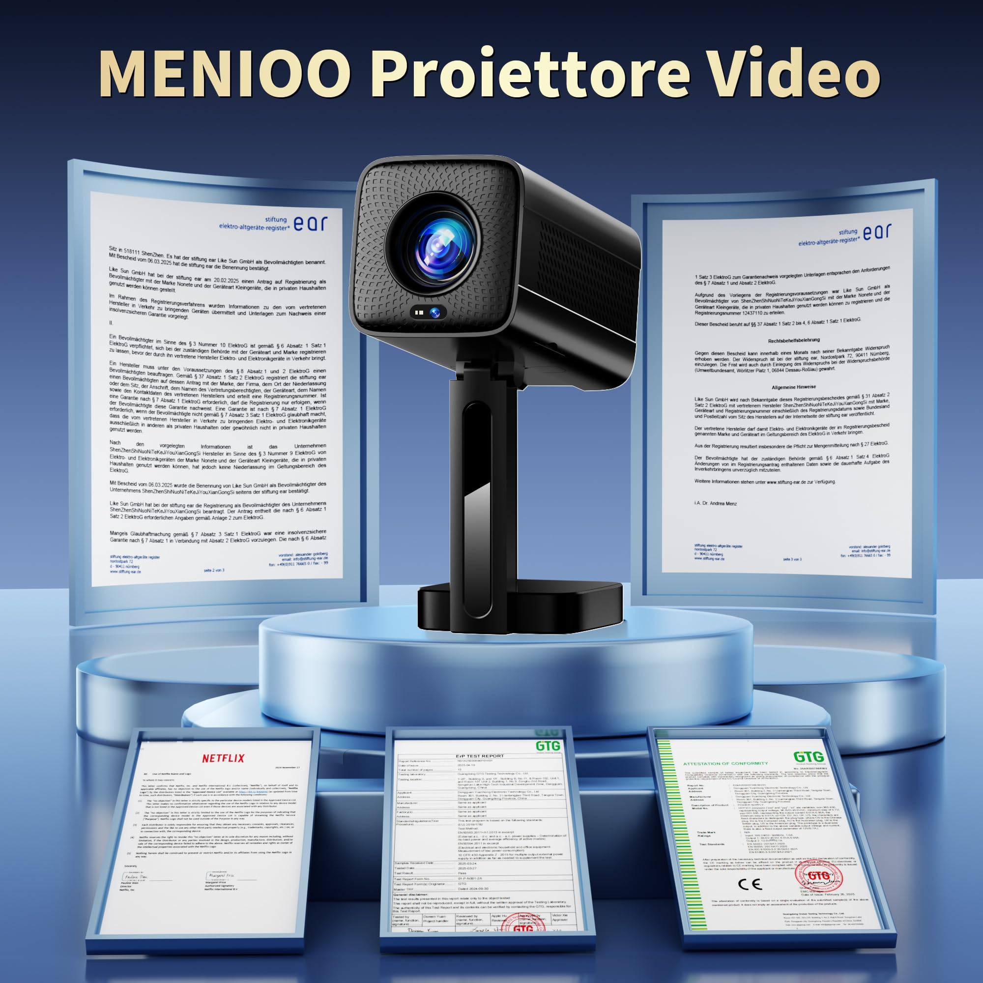 [2026 Upgraded & Apps Integrate] Proiettore 4K Support 1080P & Auto Focus/Keystone e Rotabile 90°, Mini Proiettore con WiFi 6 e Bluetooth 5.4 Compatibile con HDMI/TV Stick/Memory Stick/Laptop - Nero