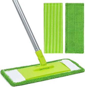 Dust Mats for Floor Cleaning, With 2 Mop Pads and 139.7cm Extendable Long Handle, Flat Mop Set for Wet + Dry Use, Perfect for Cleaning/Dust/Polished