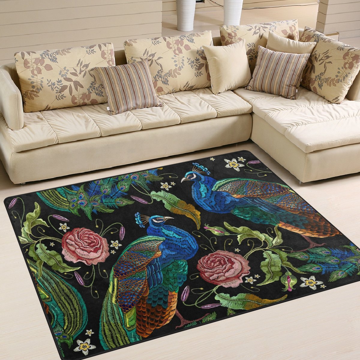 Use7 Multicolor Vintage Peony Flower Peacock Area Rug Rugs For Living Room Bedroom 203Cm X 147.3Cm(7 X 5 Feet)