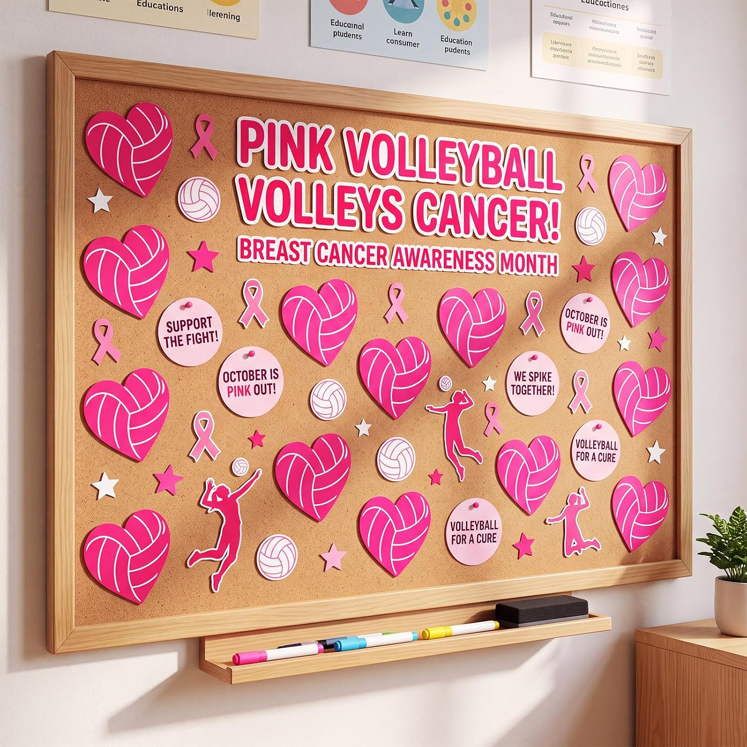 Marspark 60 Pcs Pink Out Decorations DIY Breast Cancer Volleyball Cutouts