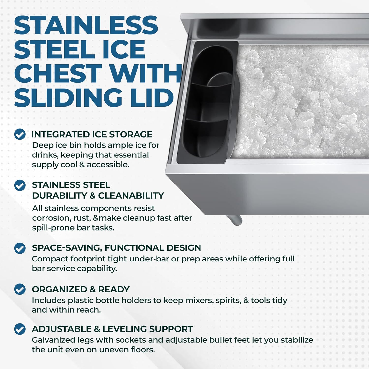Underbar Ice Bin 18.5” x 48” x 30” | 20-gauge, 304 Stainless Steel Ice Chest with Sliding Lid | NSF Certified