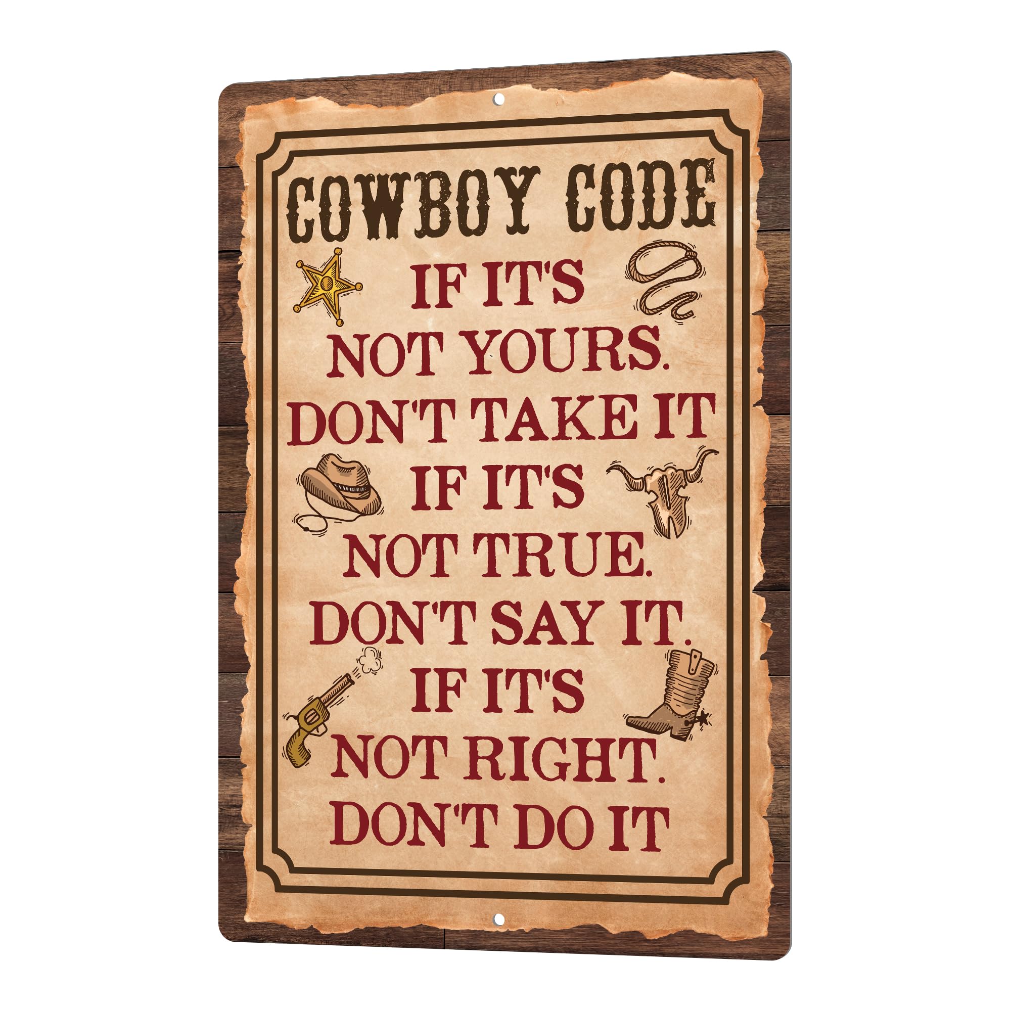 West Cowboy Code Vintage Metal Tin Sign, Inspirational Quote Wall Decor for Home Man Cave Garage Bar Pub Club 10x8 In
