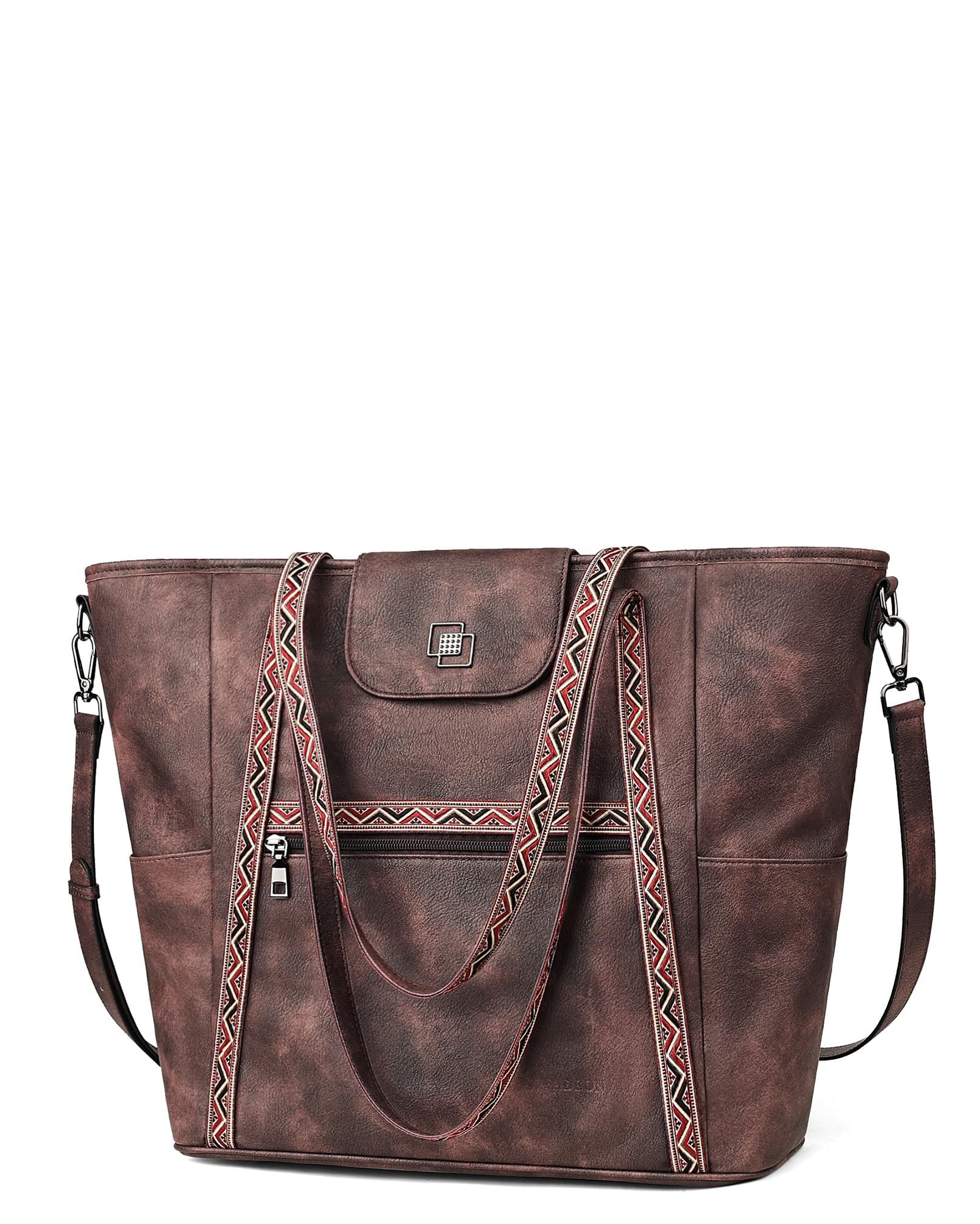 FADEON Large Laptop Tote Bag for Women Designer Leather Laptop Bag Fashion Travel Backpack Purse Shoulder Handbag