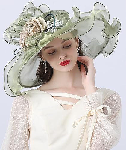 Miniatura 3 de Sombrero de organza para mujer, diseño de flores de organza para fiesta de té, tocado de ala ancha