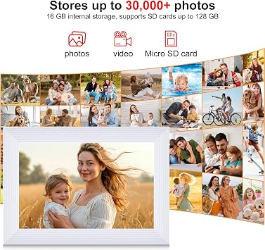Frameo WiFi Digital Photo Frame 10.1 Inch – 1280x800 HD IPS Touchscreen Digital Picture Frame 16GB Memory, Auto Rotation, Wall Mountable, Electronic Smart Photo Frame for Sharing Photos and Videos