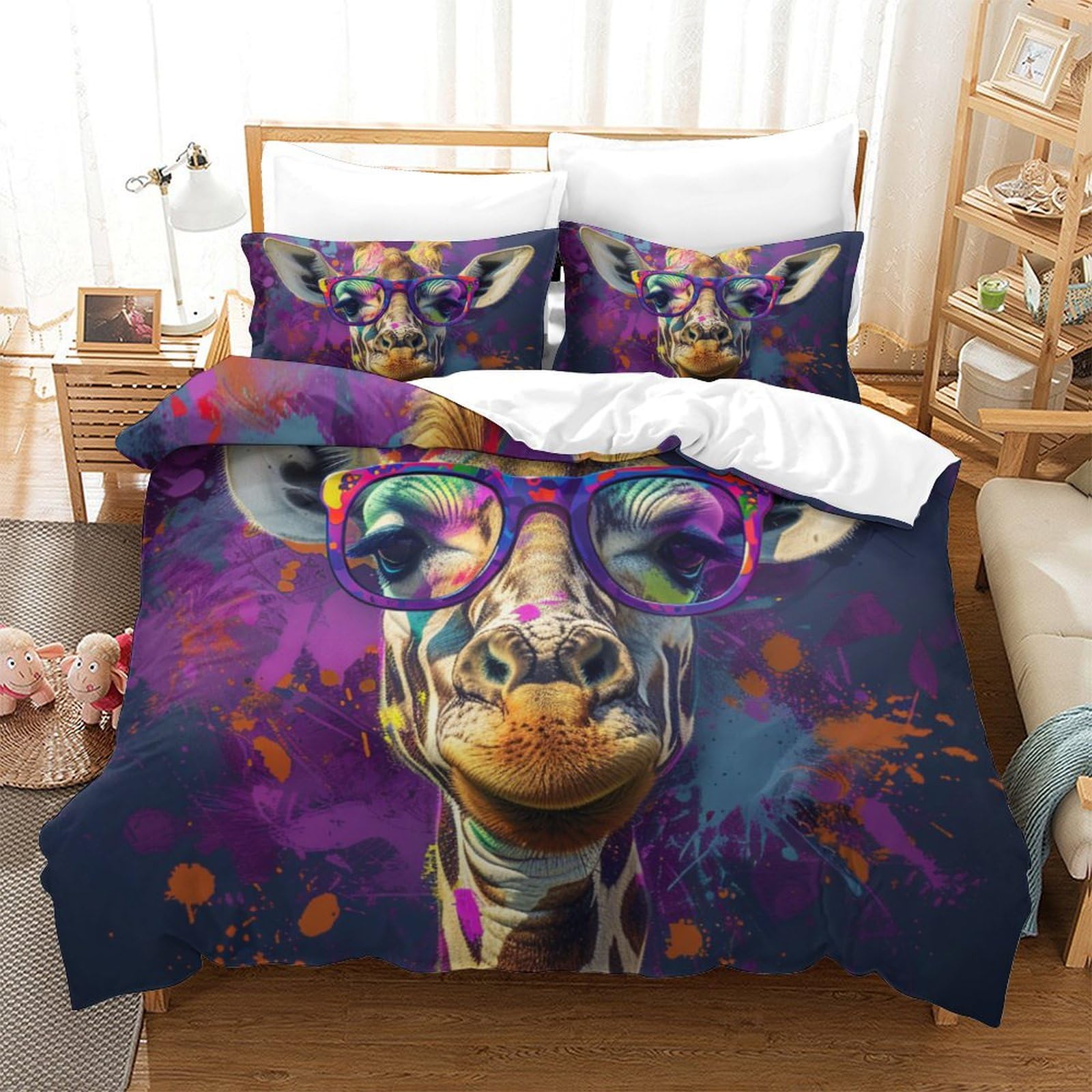 Parure de lit girafe 3D Super King 260x220 avec housse de couette en microfibre