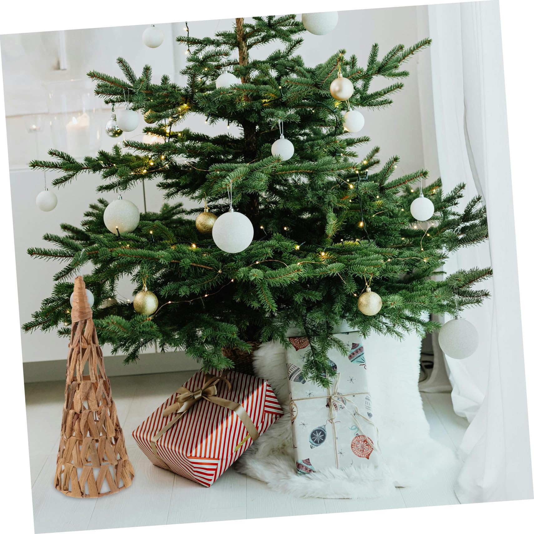 ABOOFAN Decoración de Árbol de Navidad de Cono Ratán Natural Centro de Mesa Ligero y Reutilizable Base Elegante para Árbol Festivo para Hogar Estilo Rústico y Ambiente Navideño