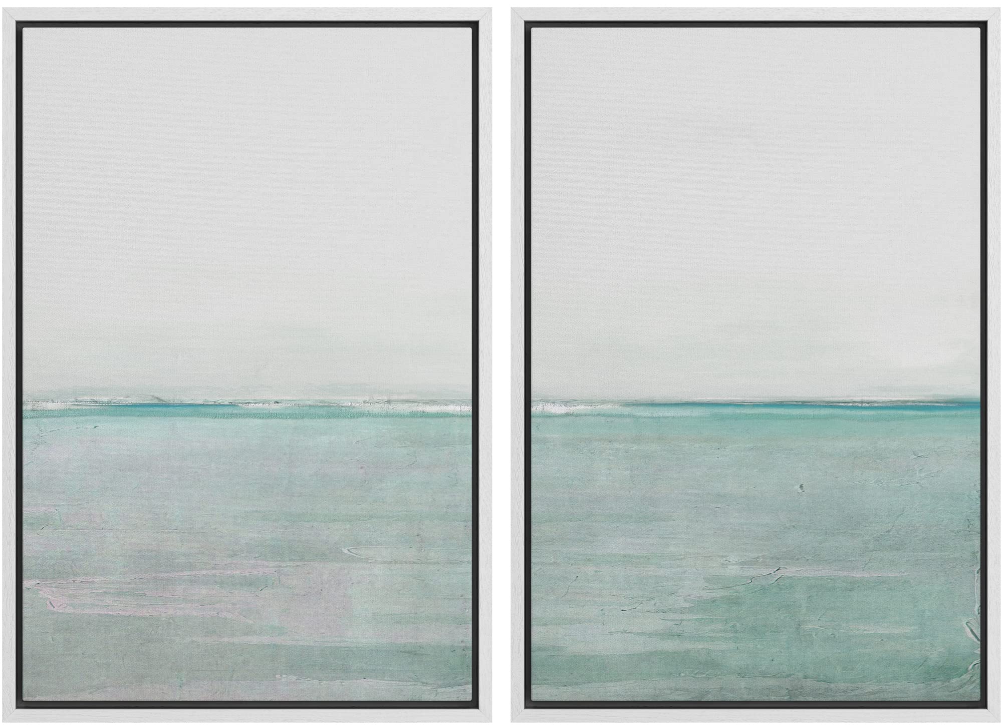 MUDECOR Framed Canvas Print Wall Art Set Teal Watercolor Paint Strokes Abstract Shapes Illustrations Modern Art Decorative Bohemian Calm/Zen for